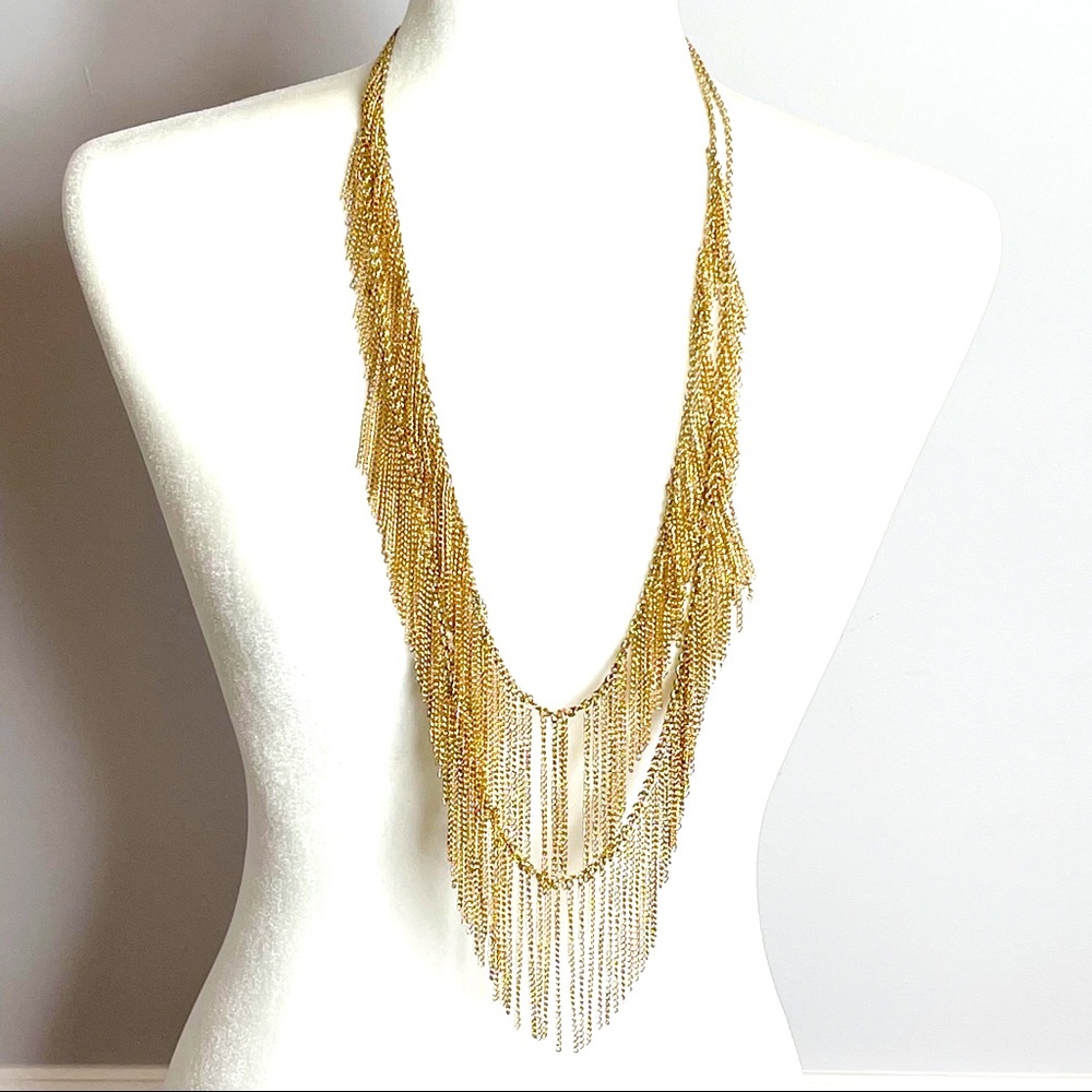 Natasha Gold Tone Tassel Layered Statement Necklace